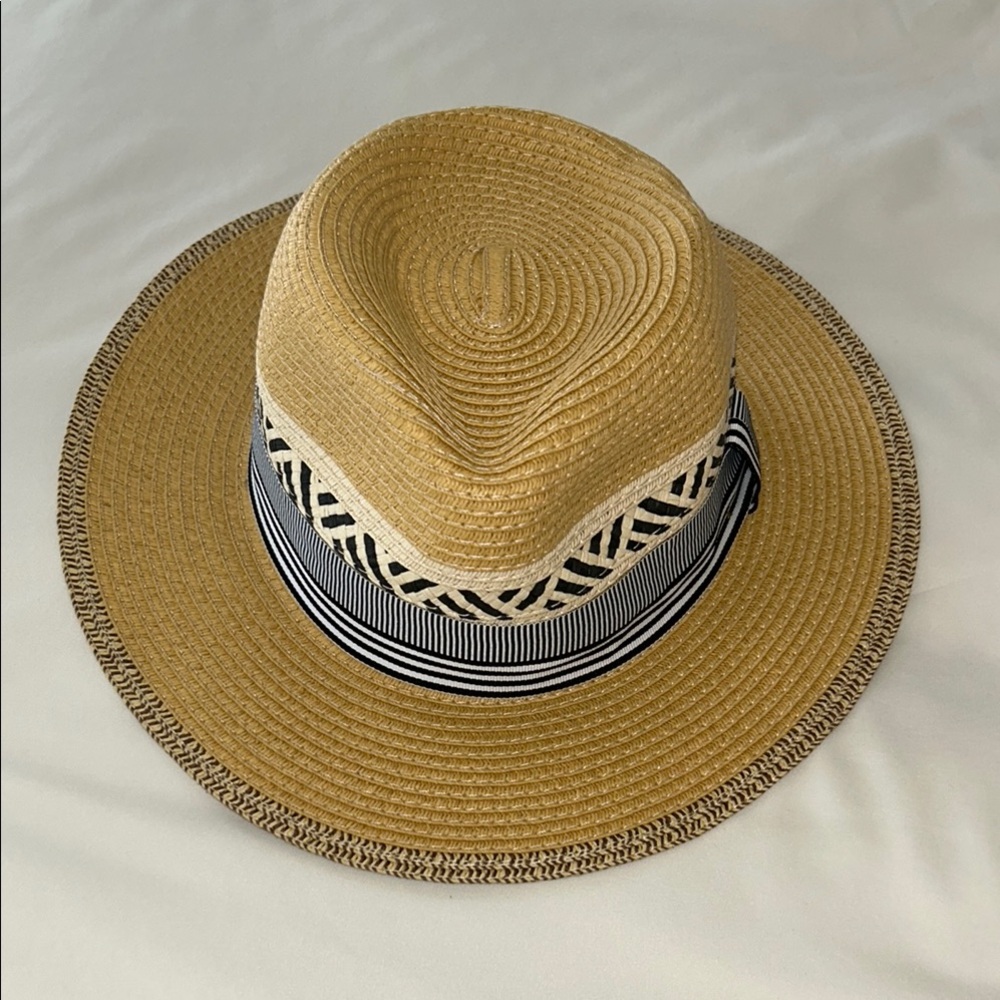 Tan and Black Panama Hat with Geometric Band